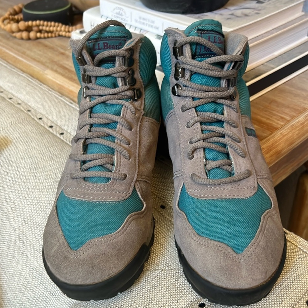 Vintage L.L. Bean Merrell Lazer Hiking Boots Leather Teal Purple Women's Size 8